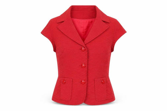 Front view of Principles women’s red jacket, size UK 12, button