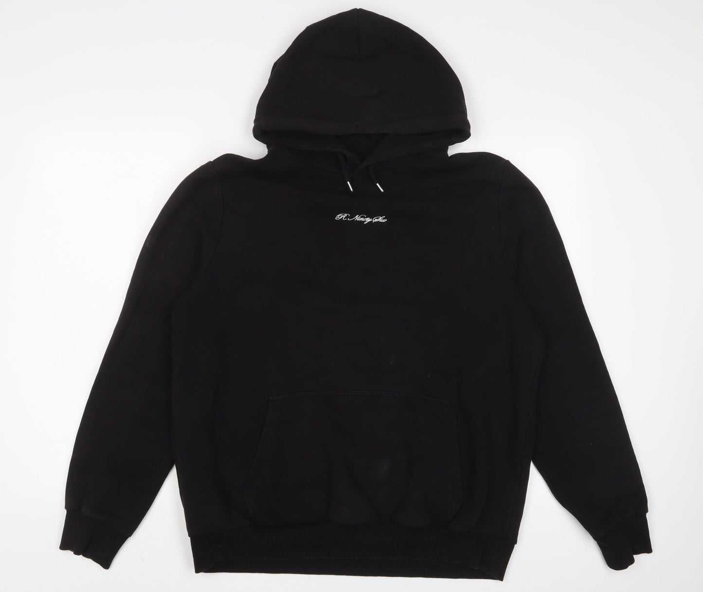 River Island Mens Black Cotton Pullover Hoodie Size L - Embroidered