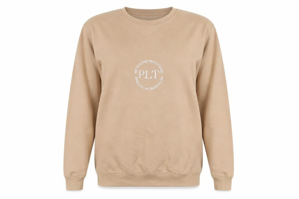PRETTYLITTLETHING Womens Beige Cotton Pullover Sweatshirt Size XL Pullover - Embroidered