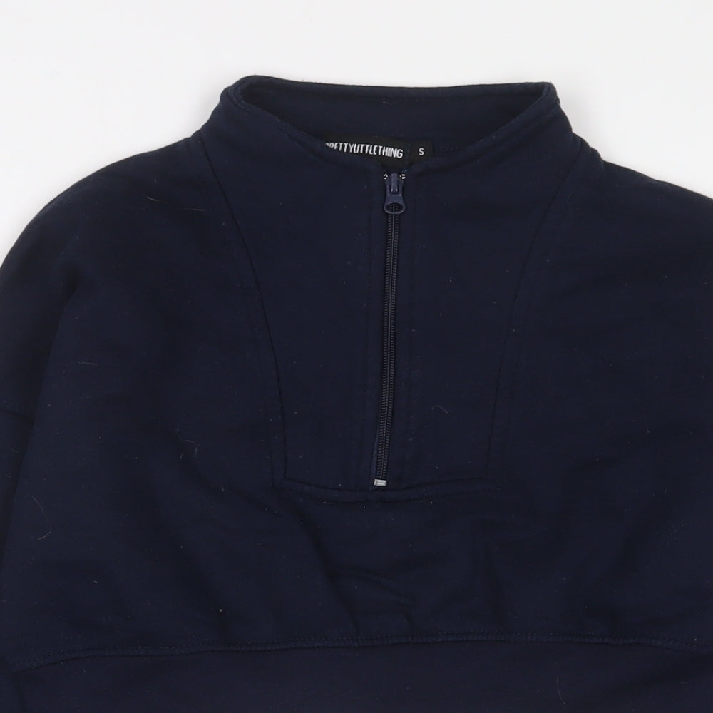 PRETTYLITTLETHING Womens Blue Cotton Pullover Sweatshirt Size S Zip