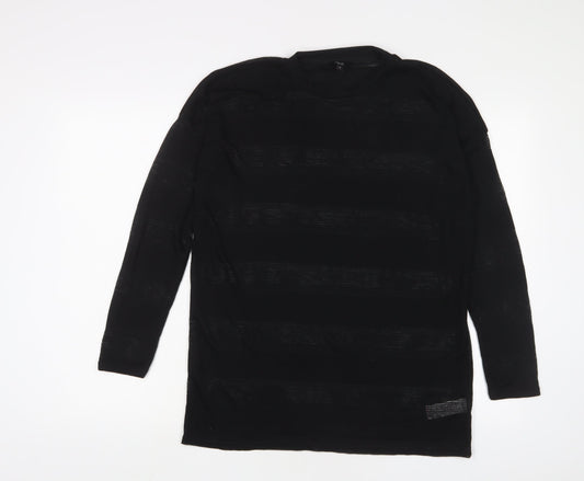 NEXT Womens Black Polyester Basic T-Shirt Size 12 Crew Neck