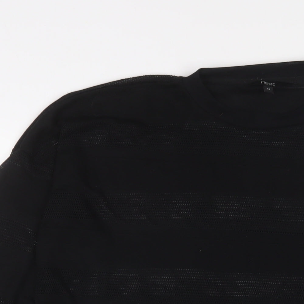NEXT Womens Black Polyester Basic T-Shirt Size 12 Crew Neck