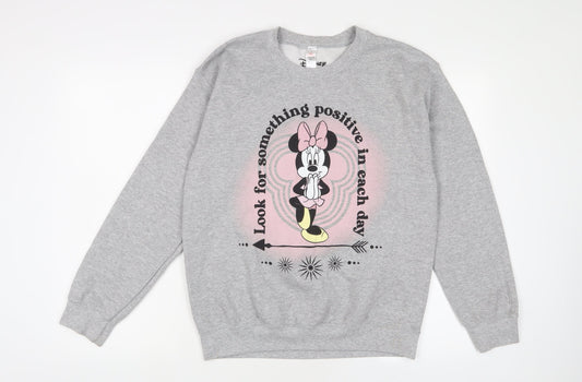 Minnie Mouse Womens Grey Cotton Pullover Sweatshirt Size S Pullover