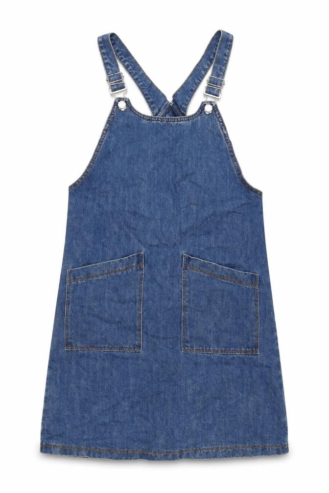 TU Womens Blue Cotton Pinafore/Dungaree Dress Size 10 Square Neck Pullover - Adjustable Straps