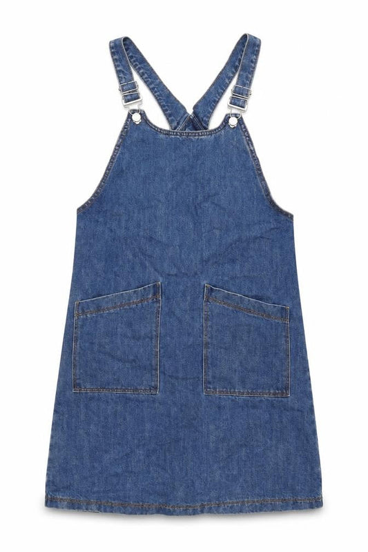 Tu Womens Blue Cotton Pinafore/Dungaree Dress Size 10 Square Neck Pullover - Adjustable Straps