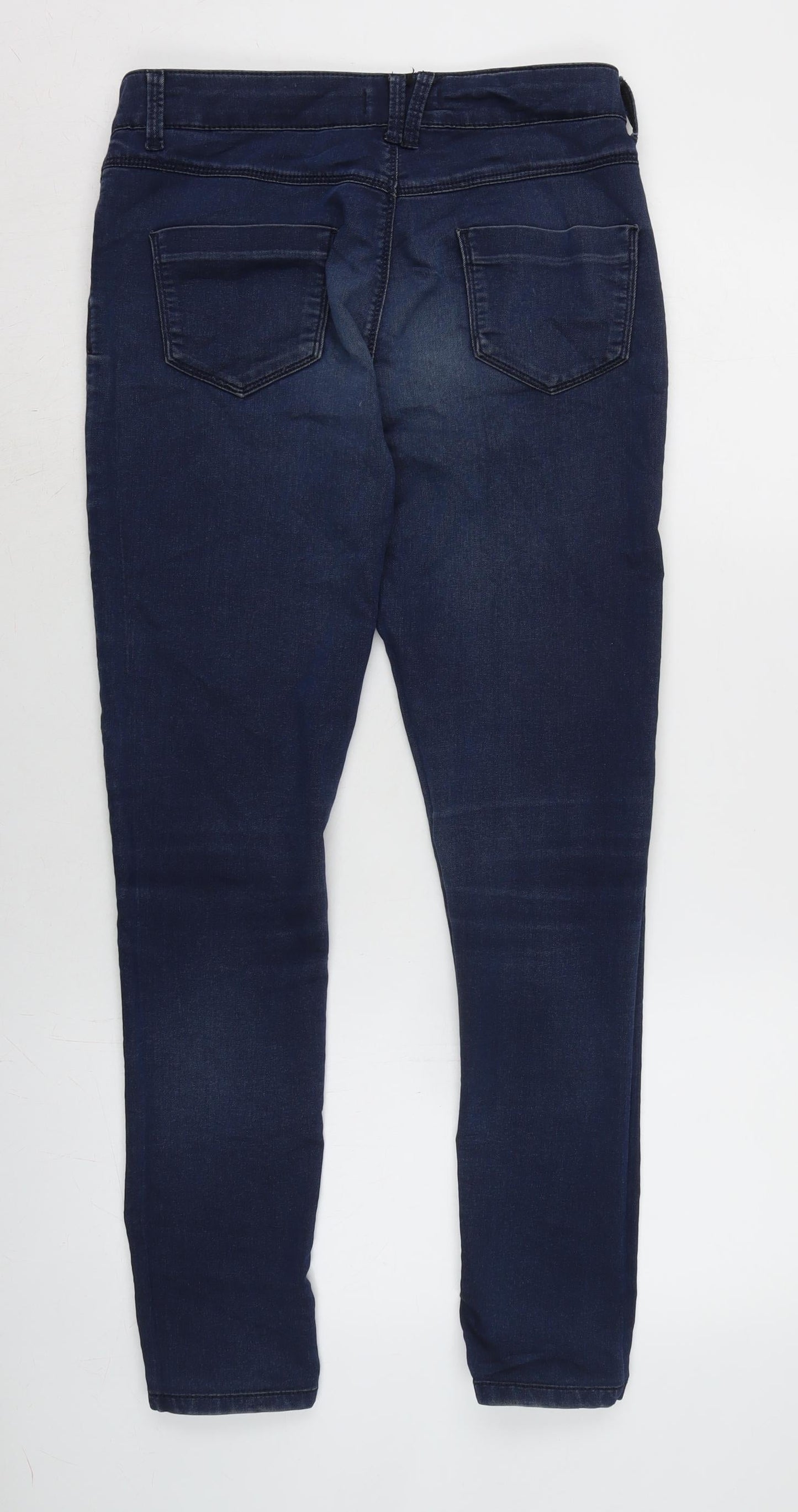 Marks and Spencer Womens Blue Cotton Blend Tapered Jeans Size 10 L28 in Regular Zip