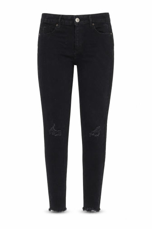Miss Selfridge Womens Black Cotton Blend Tapered Jeans Size 10 L26.5 in Regular Zip