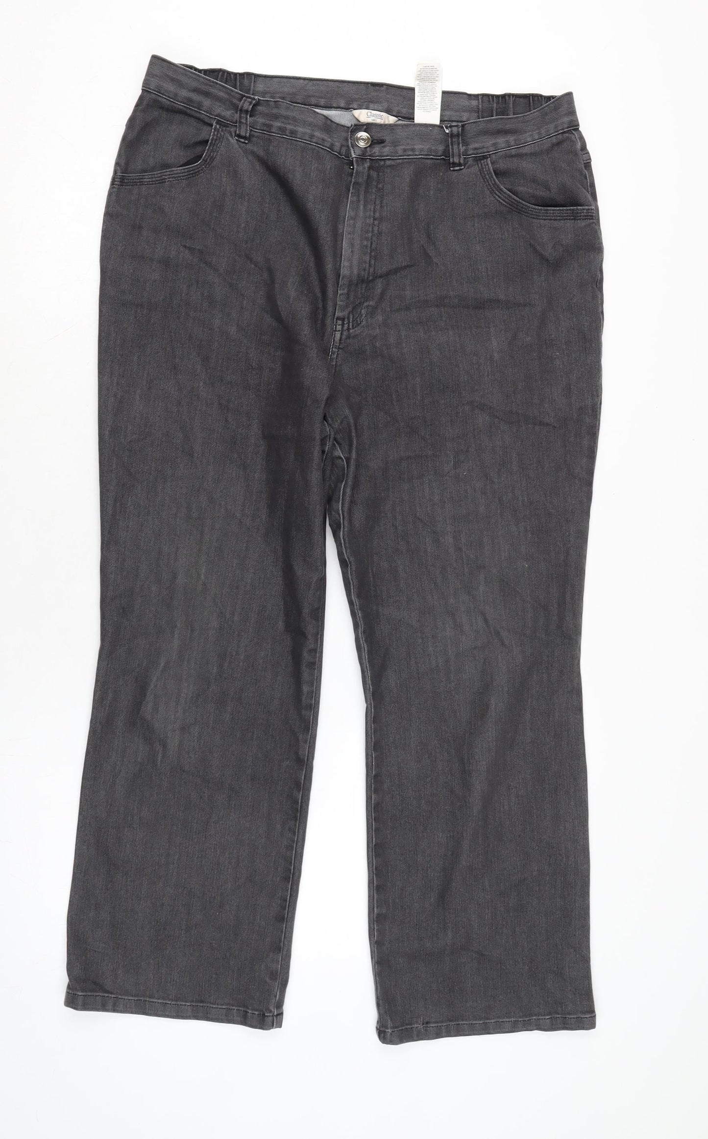 Marks and Spencer Womens Grey Cotton Trousers Size 16 L26.5 in Regular Zip
