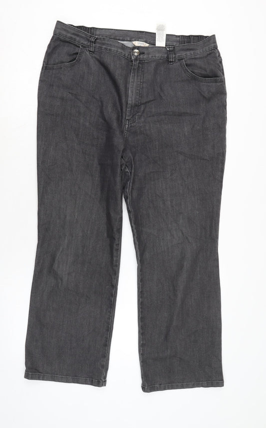 Marks and Spencer Womens Grey Cotton Trousers Size 16 L26.5 in Regular Zip