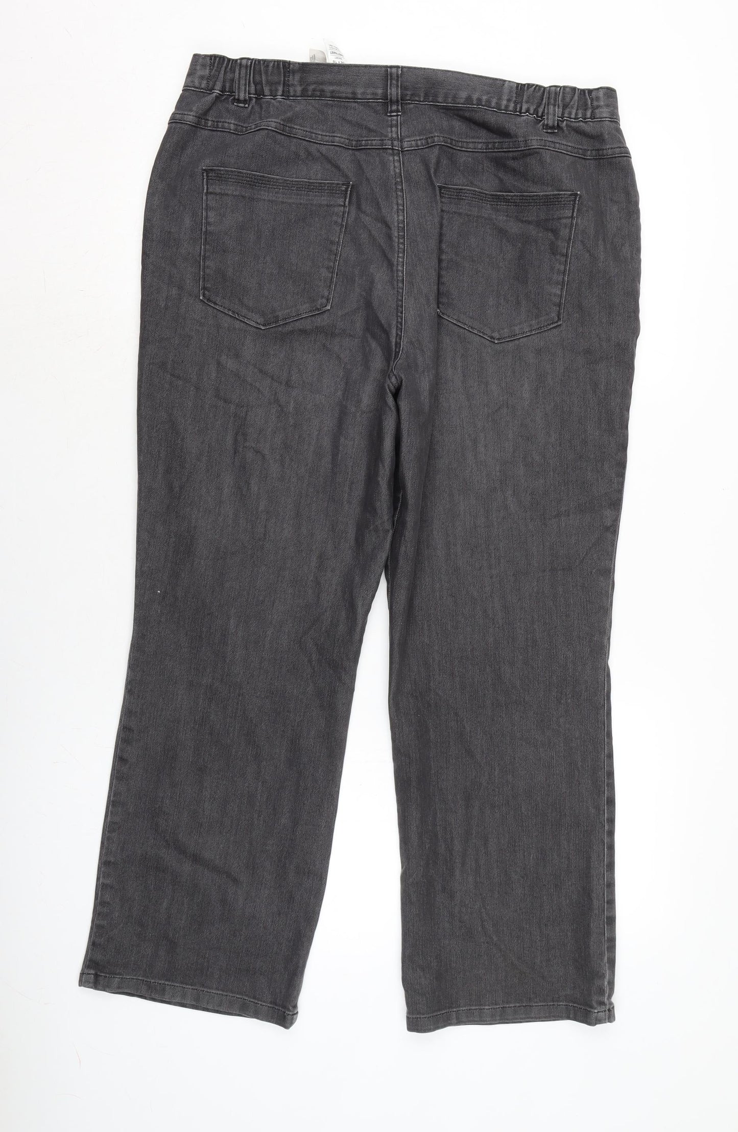 Marks and Spencer Womens Grey Cotton Trousers Size 16 L26.5 in Regular Zip