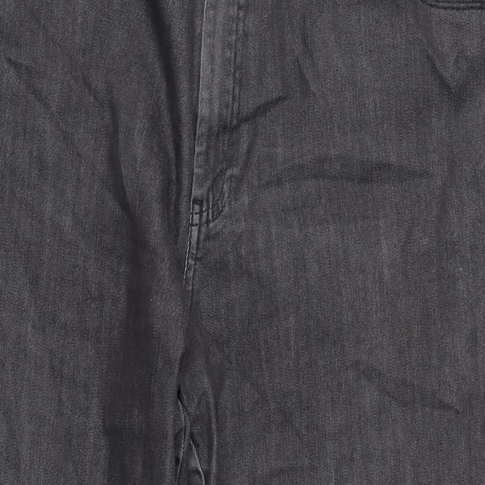 Marks and Spencer Womens Grey Cotton Trousers Size 16 L26.5 in Regular Zip