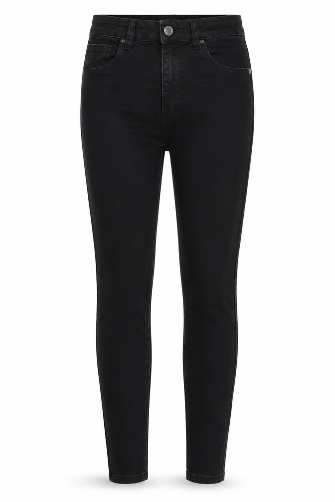 PRETTYLITTLETHING Womens Black Cotton Blend Tapered Jeans Size 8 L28 in Regular Zip