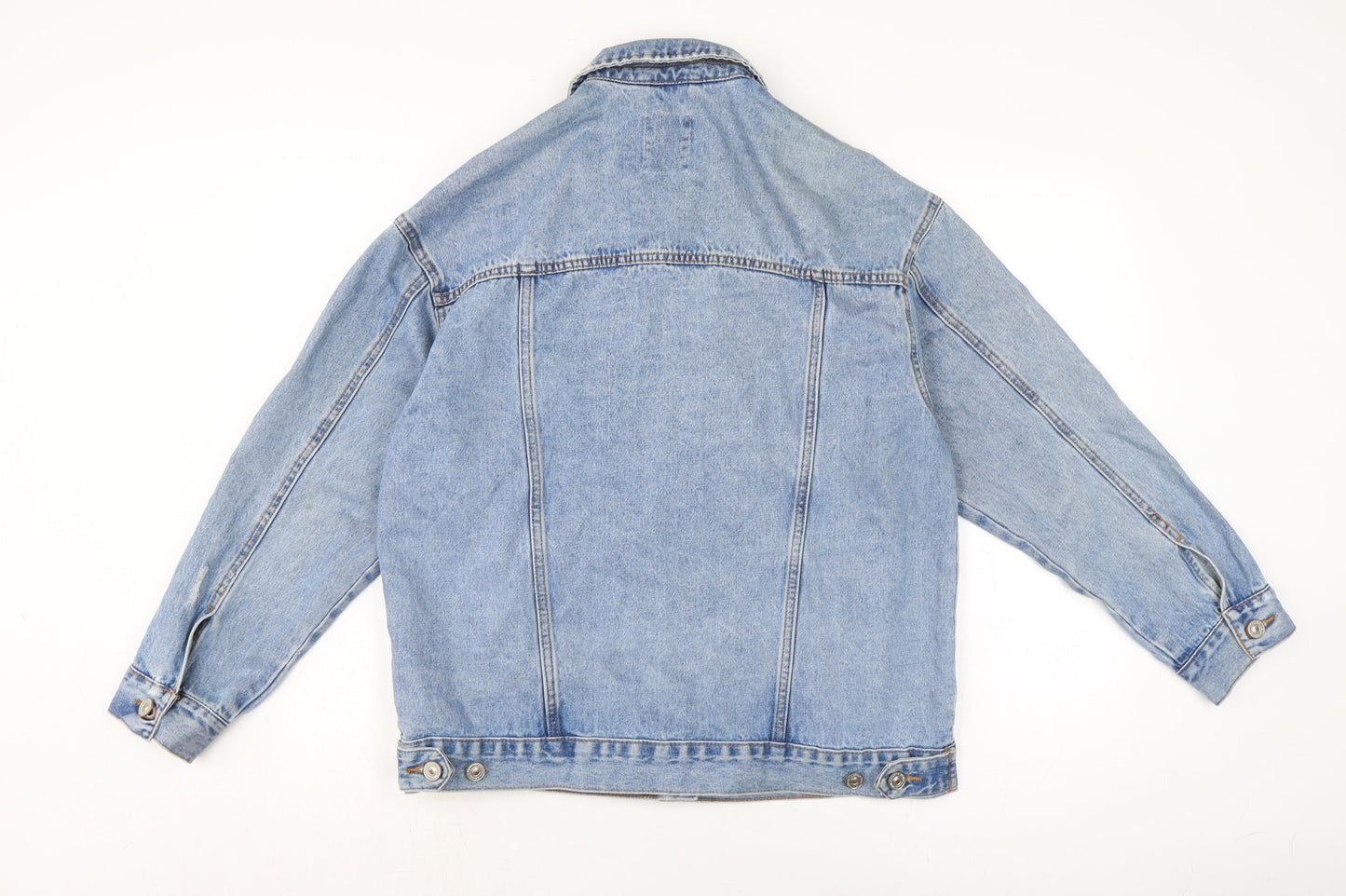 Bershaka Mens Blue Biker Jacket Size S Button - Distressed.