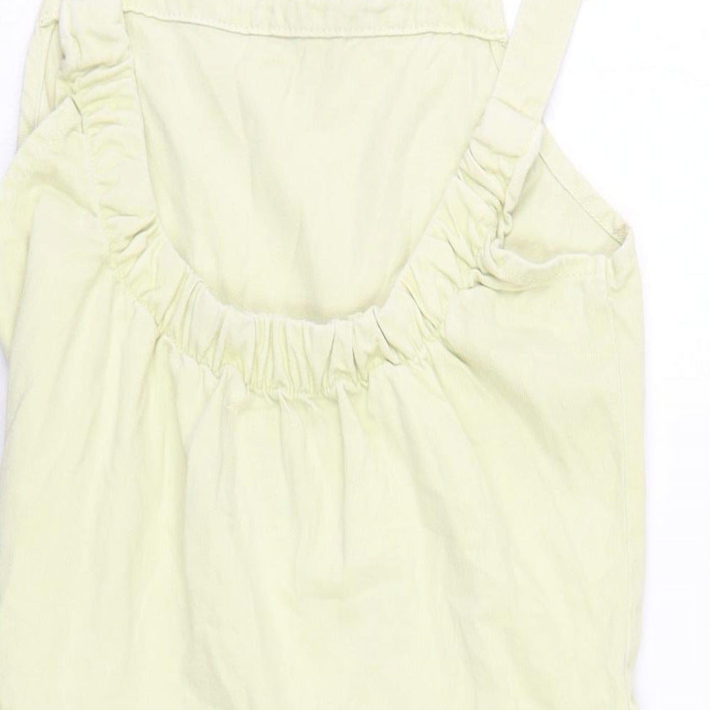 Denim & Co. Womens Yellow Cotton Pinafore/Dungaree Dress Size 10 Square Neck