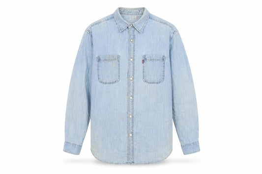 Levis Mens Blue Cotton Button-Up Size L Collared Button