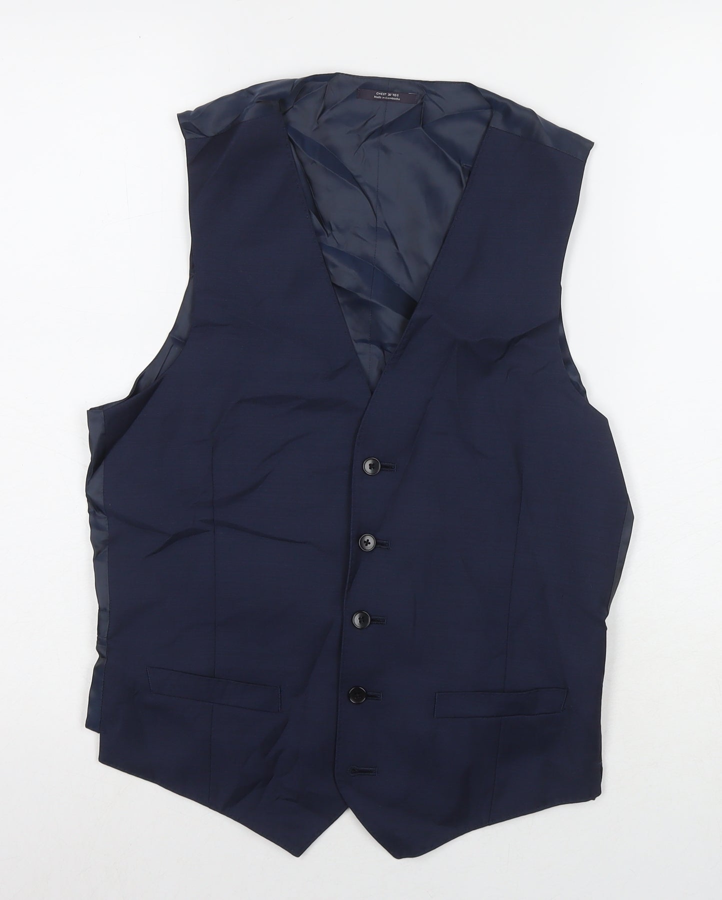 Marks and Spencer Mens Blue Polyester Jacket Suit Waistcoat Size 36 Regular