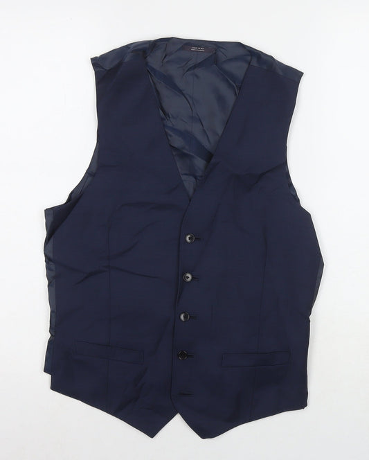 Marks and Spencer Mens Blue Polyester Jacket Suit Waistcoat Size 36 Regular