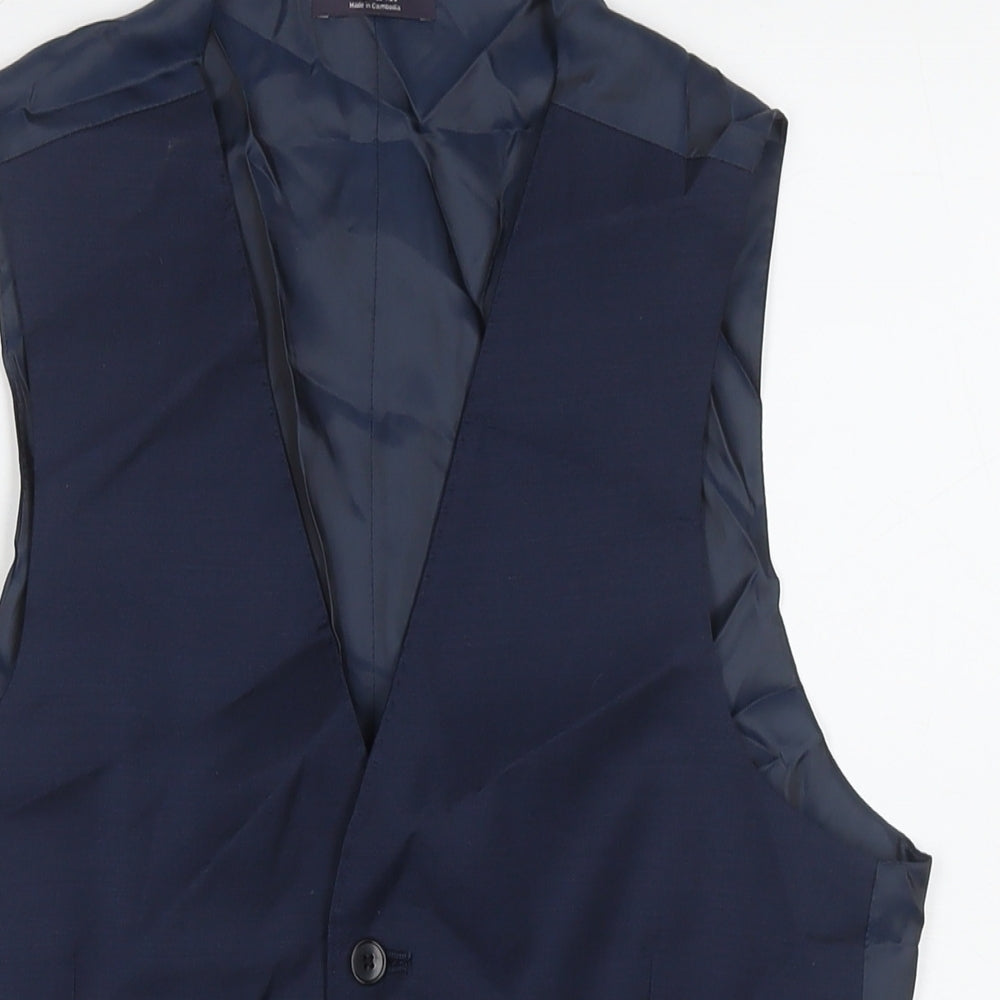 Marks and Spencer Mens Blue Polyester Jacket Suit Waistcoat Size 36 Regular
