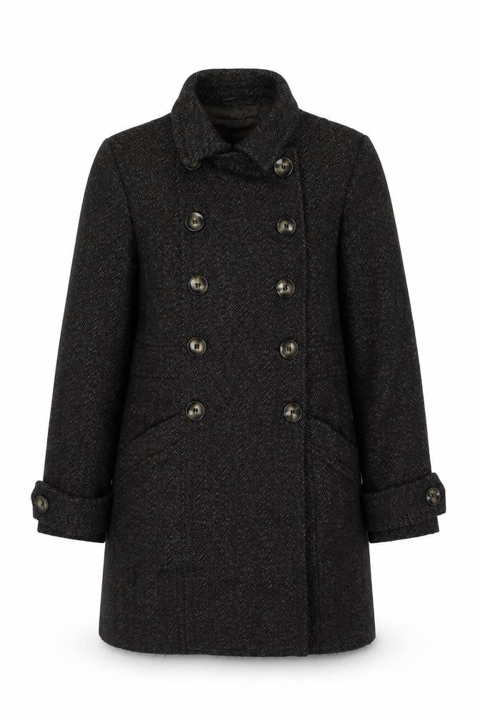 Autograph Womens Black Geometric Pea Coat Coat Size 10 Button