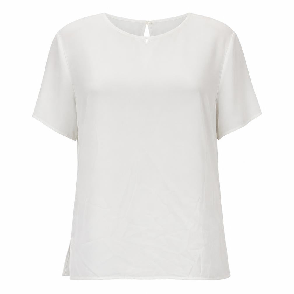 Marks & Spencer Womens White Polyester Basic T-Shirt Size 14 Round Neck