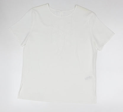 Marks & Spencer Womens White Polyester Basic T-Shirt Size 14 Round Neck
