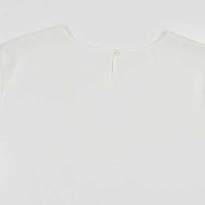 Marks & Spencer Womens White Polyester Basic T-Shirt Size 14 Round Neck