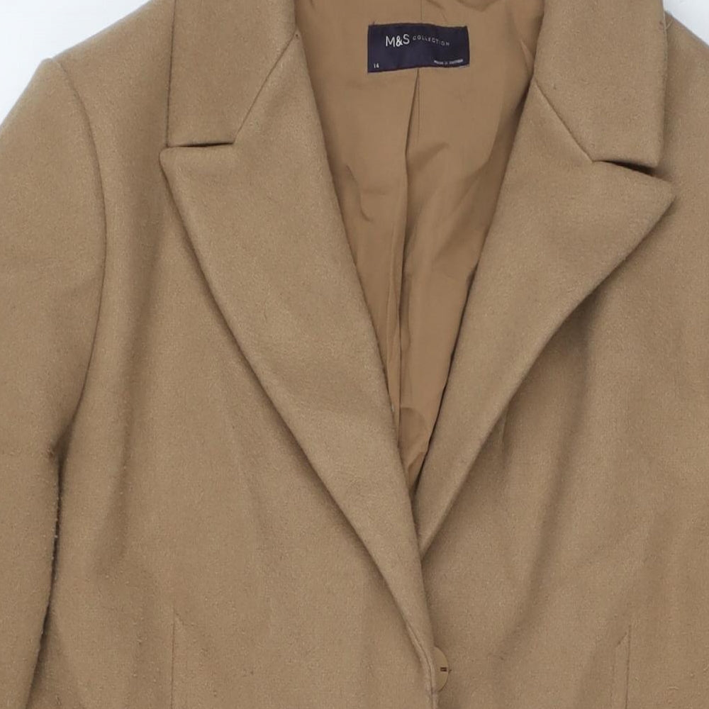Marks and Spencer Womens Beige Overcoat Coat Size 14 Snap