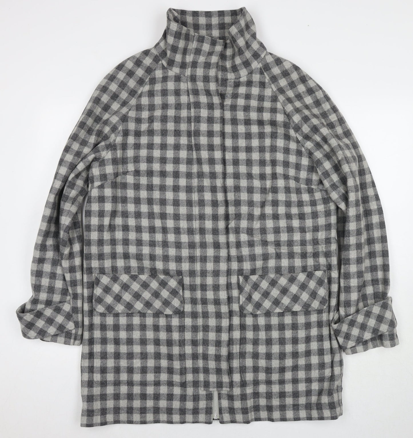 Marks and Spencer Womens Grey Check Overcoat Coat Size 14 Zip