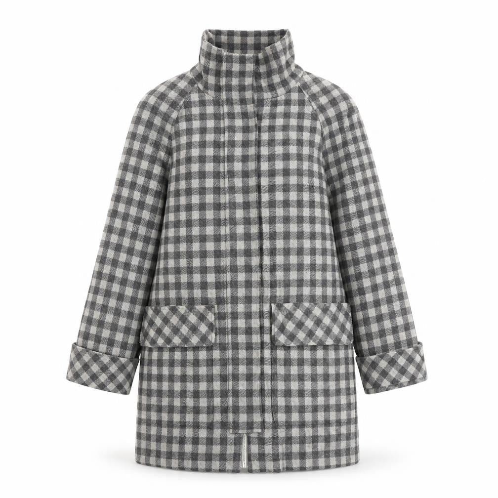 Marks & Spencer Womens Grey Check Overcoat Coat Size 14 Zip