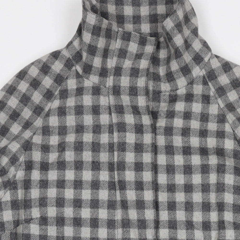 Marks and Spencer Womens Grey Check Overcoat Coat Size 14 Zip