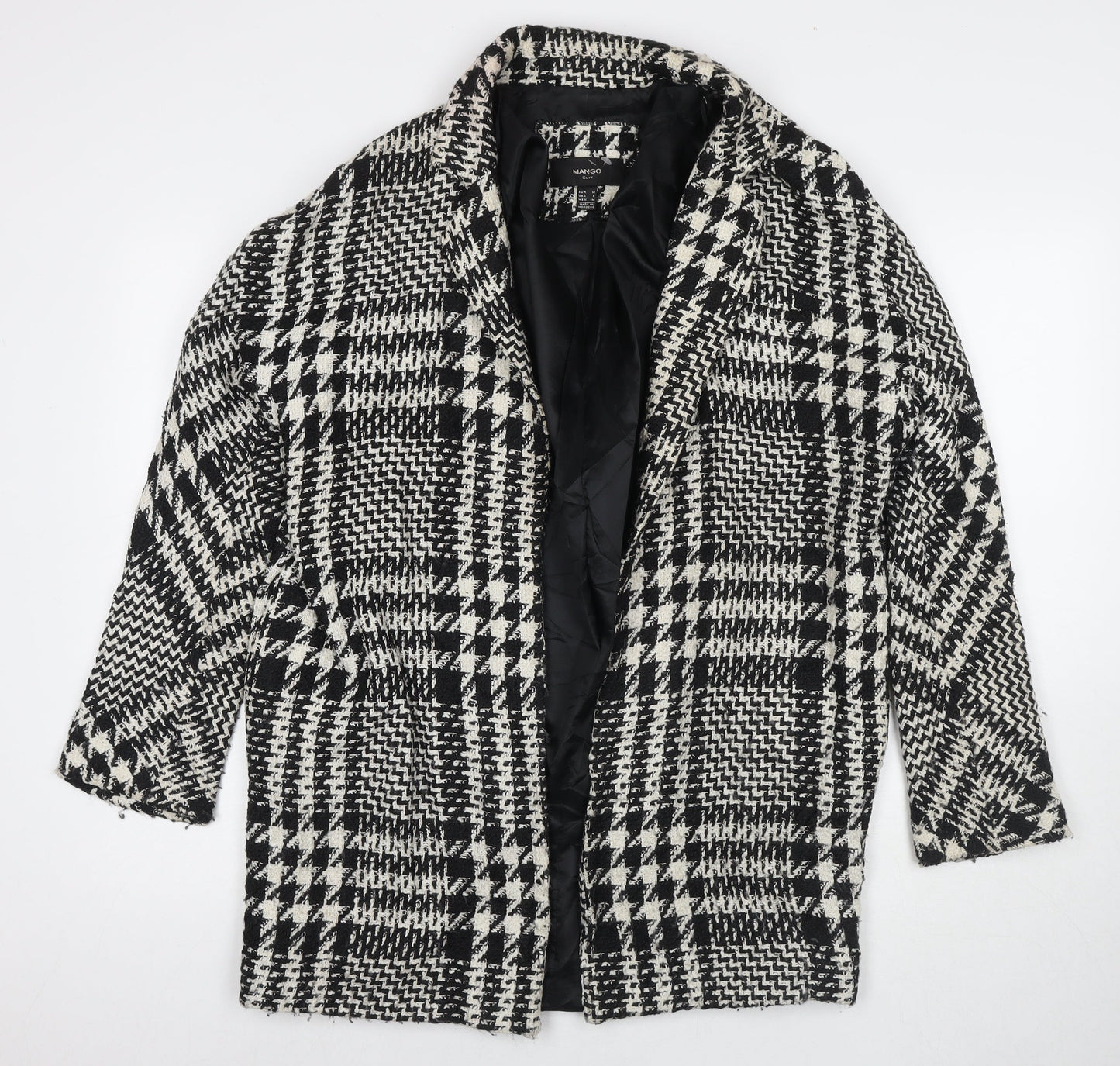 Mango Womens Black Herringbone Overcoat Coat Size M