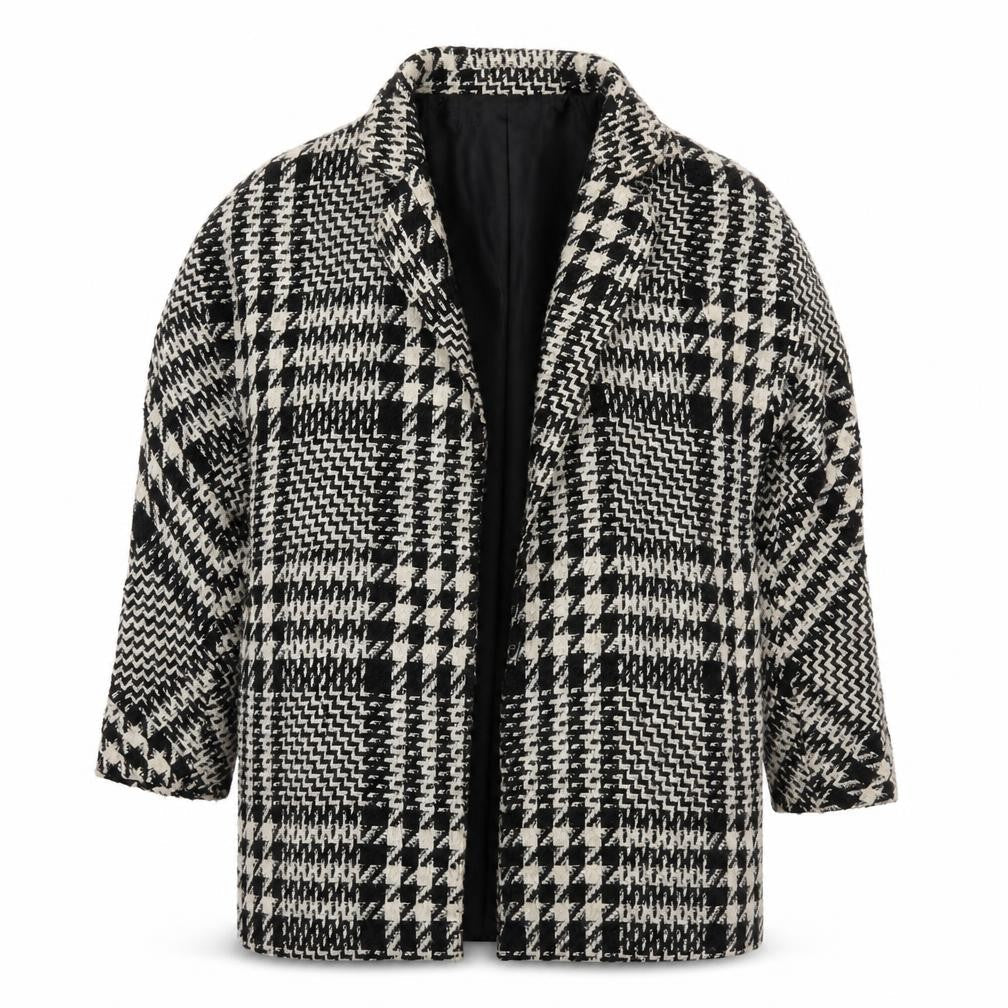 Mango Womens Black Herringbone Overcoat Coat Size M