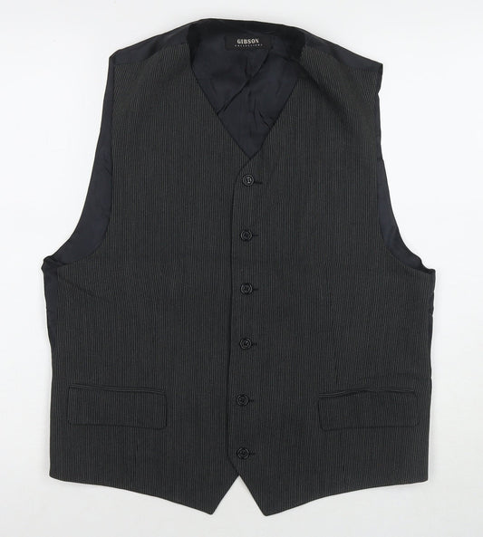 Gibson Mens Black Striped Wool Jacket Suit Waistcoat Size 40 Regular