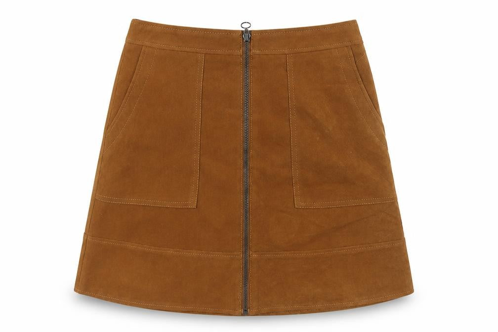 New Look Womens Brown Polyester A-Line Skirt Size 8 Zip