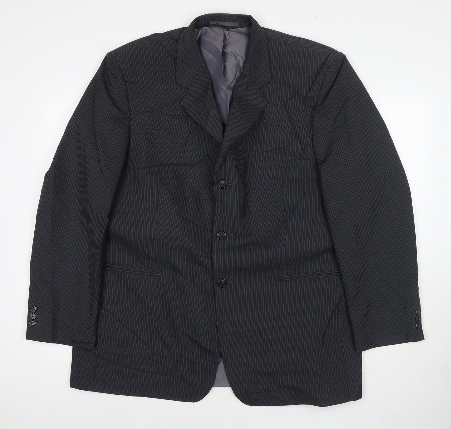 Genesis Mens Grey Striped Polyester Jacket Suit Jacket Size 46 Regular