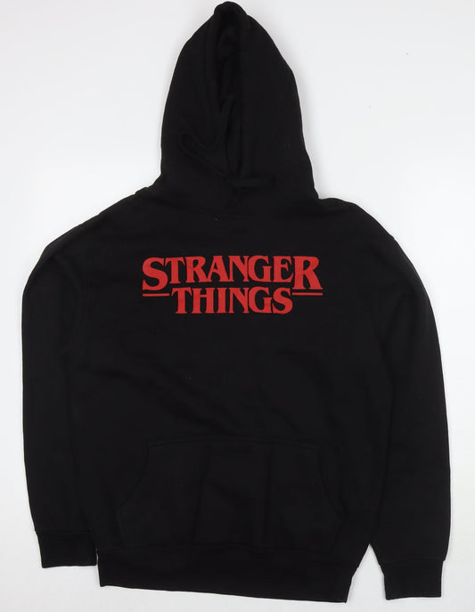 Stranger Things Womens Black Cotton Pullover Hoodie Size M Pullover - Logo