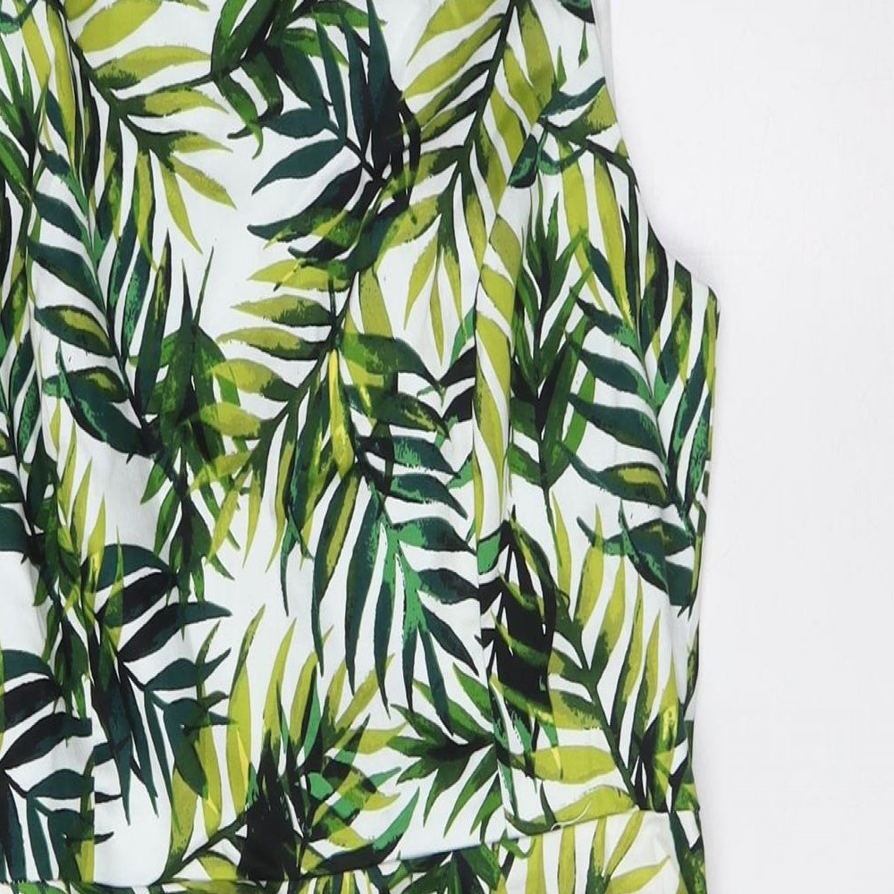 Apricot Womens Green Cotton Mini Size 12 Boat Neck Zip - Leaf Print