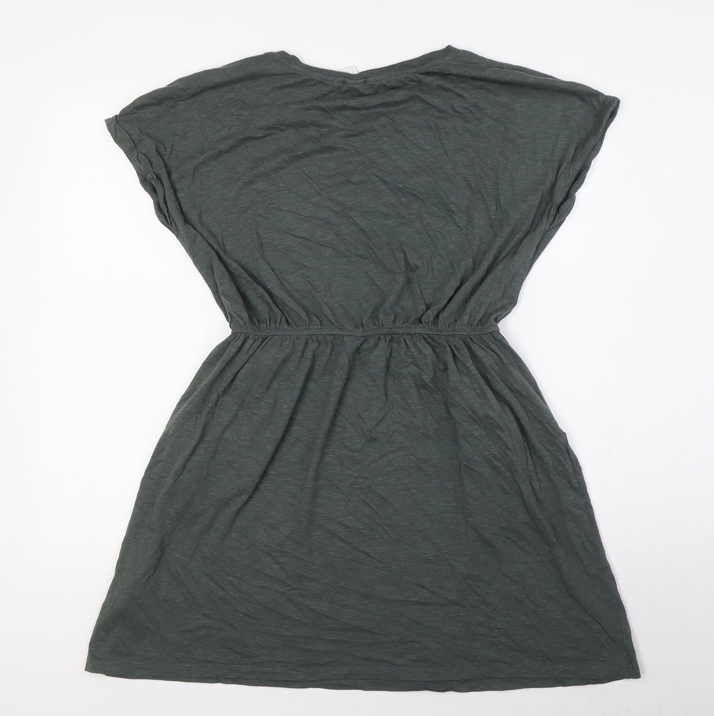 H&M Womens Green Cotton A-Line Size M Round Neck - Elasticated Waist