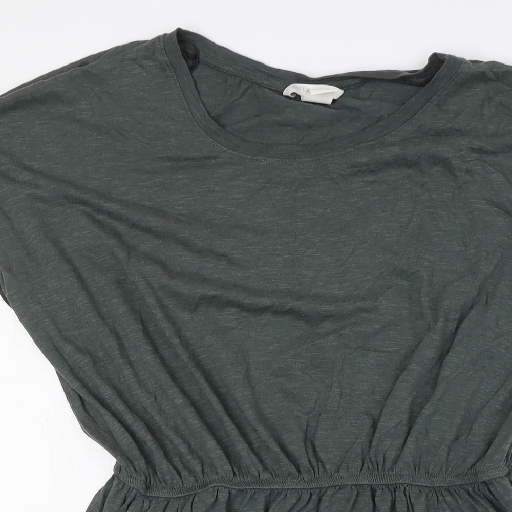 H&M Womens Green Cotton A-Line Size M Round Neck - Elasticated Waist