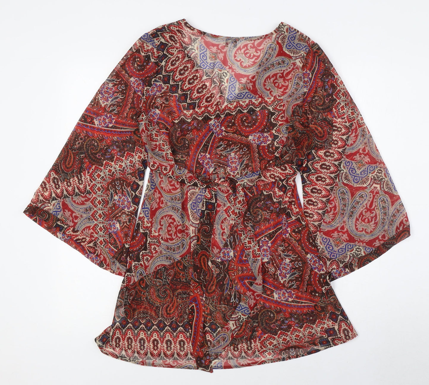 M&Co Womens Multicoloured Polyester Tunic Blouse Size 8 V-Neck - Sheer
