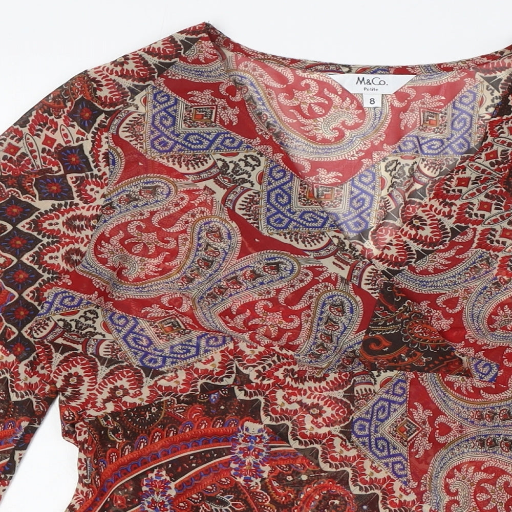 M&Co Womens Multicoloured Polyester Tunic Blouse Size 8 V-Neck - Sheer