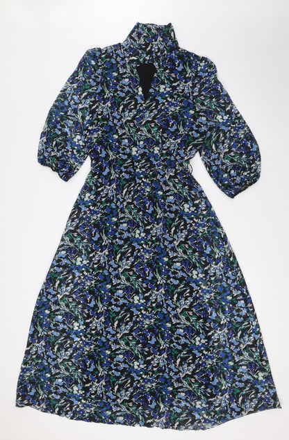 Next Womens Multicoloured Floral Polyester A-Line Size 6 V-Neck