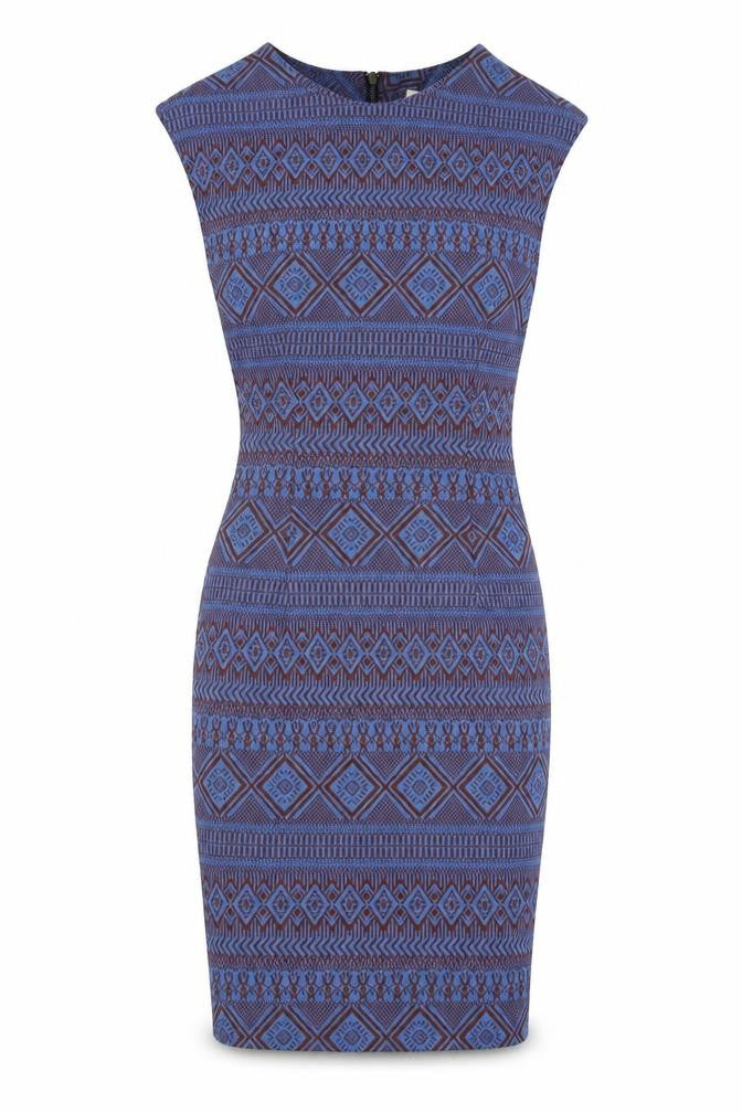 Louche Womens Blue Polyester Pencil Dress Size 8 Round Neck Zip