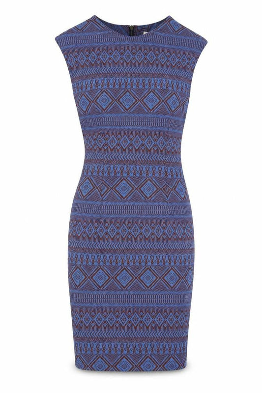 Louche Womens Blue Polyester Pencil Dress Size 8 Round Neck Zip