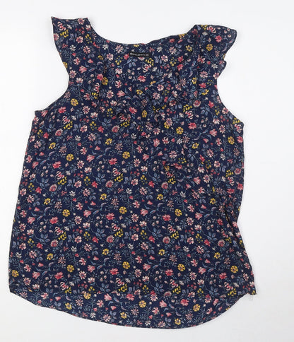 Encuentro Womens Multicoloured Floral Polyester Basic Blouse Size 10 V-Neck - Ruffled Collar