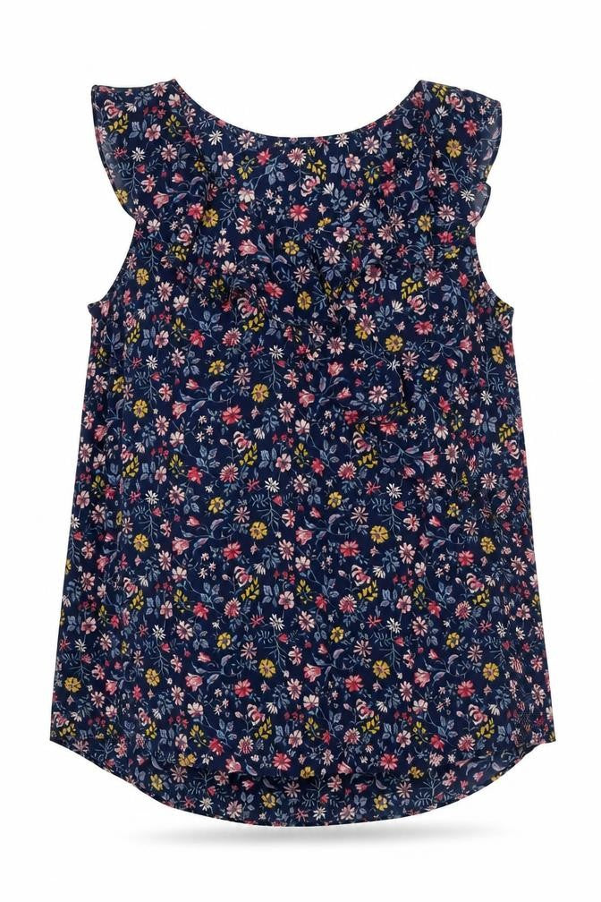 Encuentro Womens Multicoloured Floral Polyester Basic Blouse Size 10 V-Neck - Ruffled Collar