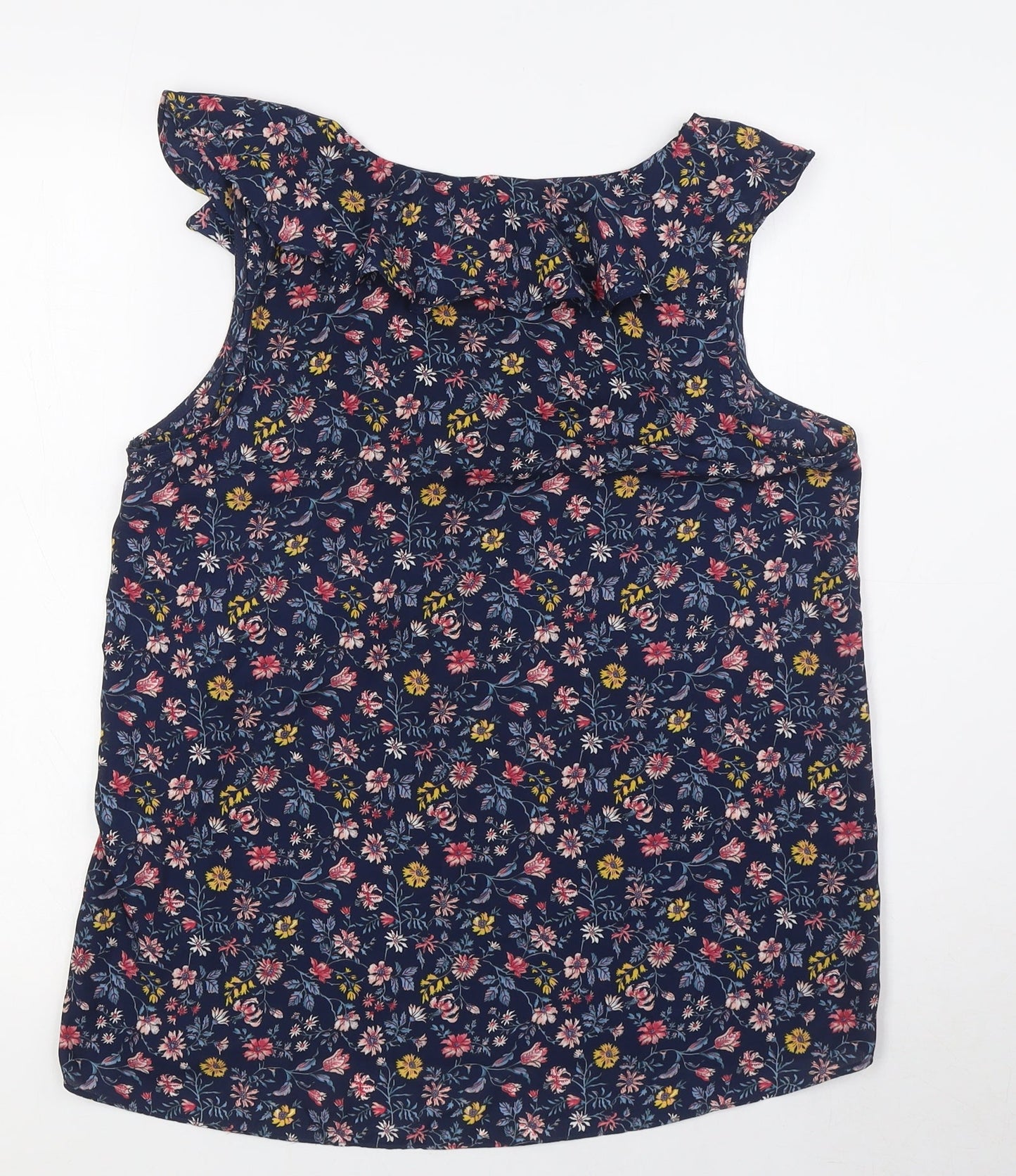 Encuentro Womens Multicoloured Floral Polyester Basic Blouse Size 10 V-Neck - Ruffled Collar