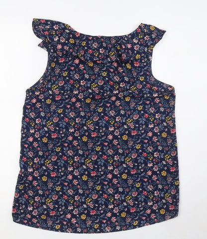 Encuentro Womens Multicoloured Floral Polyester Basic Blouse Size 10 V-Neck - Ruffled Collar