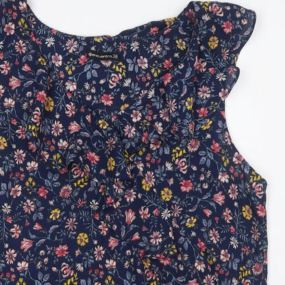 Encuentro Womens Multicoloured Floral Polyester Basic Blouse Size 10 V-Neck - Ruffled Collar