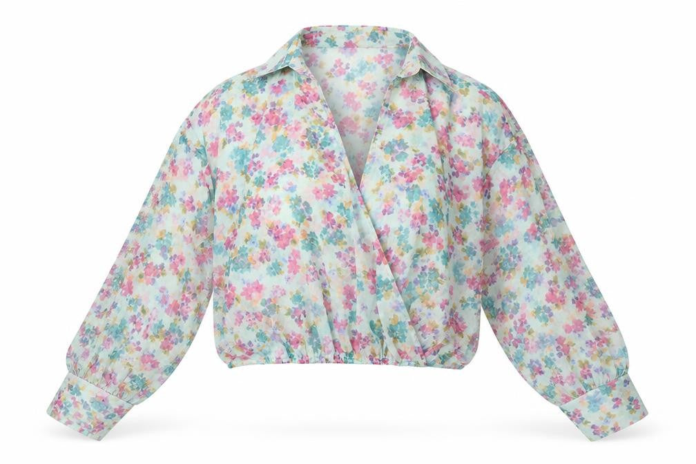 Zara Womens Multicoloured Floral Polyester Basic Blouse Size XL V-Neck - Sheer